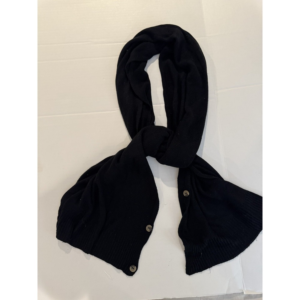 Black Women's NECK WARMER SCARF with Buttons, Soft Crochet Knit Chevron 18” X 79